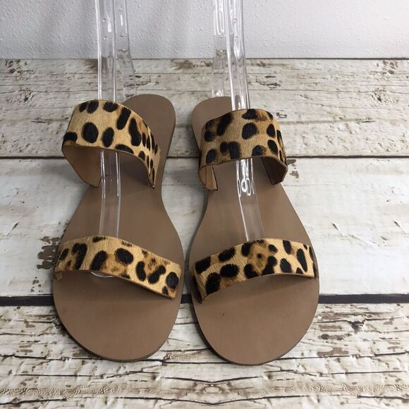 J. Crew Factory Womens Animal Print Calf Hair Leather Double Strap Sandals Sz 9 - Picture 2 of 11